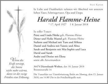 Traueranzeige von Harald Flamme-Heine von Waldeckische Landeszeitung