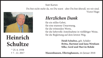 Traueranzeige von Heinrich Schultze von Waldeckische Landeszeitung