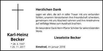 Traueranzeige von Karl-Heinz Becker von Waldeckische Landeszeitung