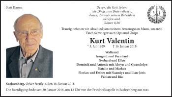 Traueranzeige von Kurt Valentin von Waldeckische Landeszeitung