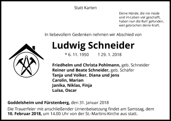 Traueranzeige von Ludwig Schneider von Waldeckische Landeszeitung
