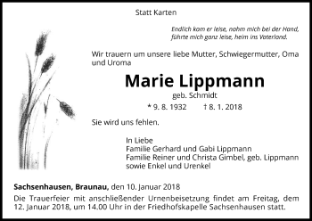 Traueranzeige von Marie Lippmann von Waldeckische Landeszeitung