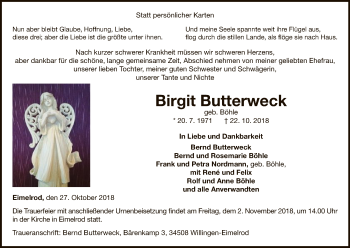 Traueranzeige von Birgit Butterweck von WLZ