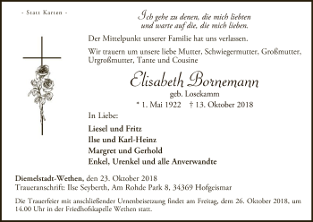 Traueranzeige von Elisabeth Bornemann von WLZ