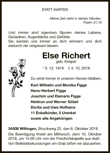 Traueranzeige von Else Richert von WLZ