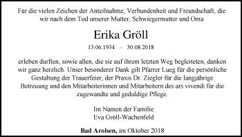 Traueranzeige von Erika Gröll von WLZ