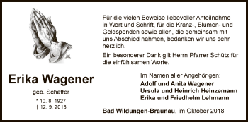 Traueranzeige von Erika Wagener von WLZ