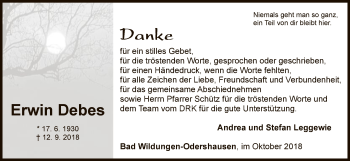 Traueranzeige von Erwin Debes von WLZ