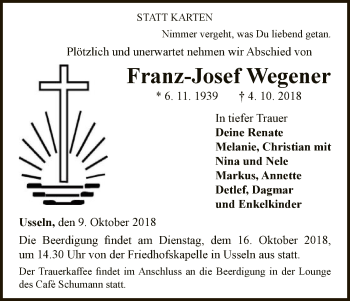 Traueranzeige von Franz-Josef Wegener von WLZ