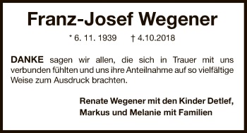 Traueranzeige von Franz-Josef Wegener von WLZ