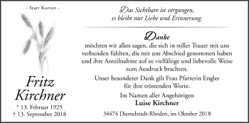 Traueranzeige von Fritz Kirchner von WLZ