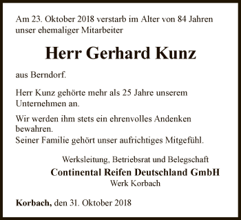 Traueranzeige von Gerhard Kunz von WLZ