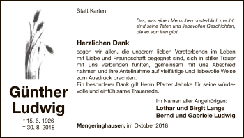 Traueranzeige von Günther Ludwig von WLZ