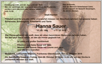 Traueranzeige von Hanna Sauer von WLZ