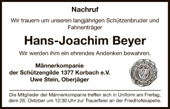Traueranzeige von Hans-Joachim Beyer von WLZ