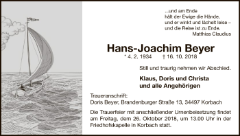 Traueranzeige von Hans-Joachim Beyer von WLZ