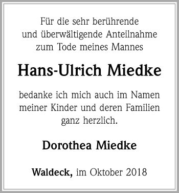 Traueranzeige von Hans-Ulrich Miedke von WLZ