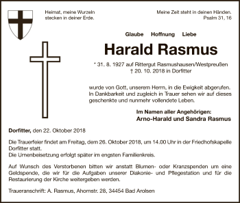 Traueranzeige von Harald Rasmus von WLZ