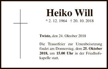 Traueranzeige von Heiko Will von WLZ