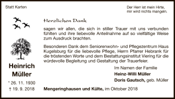 Traueranzeige von Heinrich Müller von WLZ