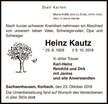Traueranzeige von Heinz Kautz von WLZ