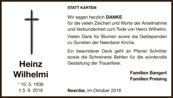 Traueranzeige von Heinz Wilhelmi von WLZ