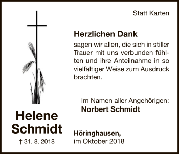 Traueranzeige von Helene Schmidt von WLZ