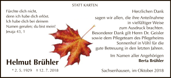 Traueranzeige von Helmut Brühler von WLZ
