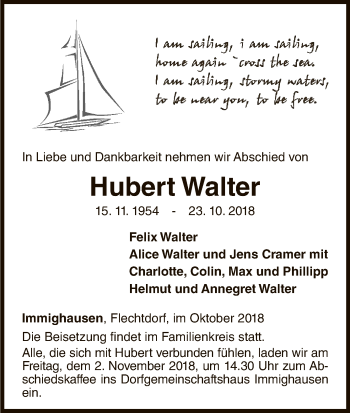 Traueranzeige von Hubert Walter von WLZ