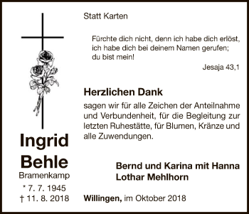 Traueranzeige von Ingrid Behle von WLZ