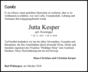 Traueranzeige von Jutta Kesper von WLZ