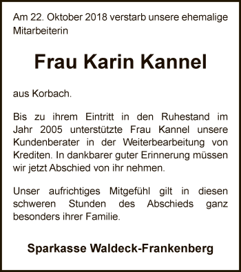 Traueranzeige von Karin Kannel von WLZ