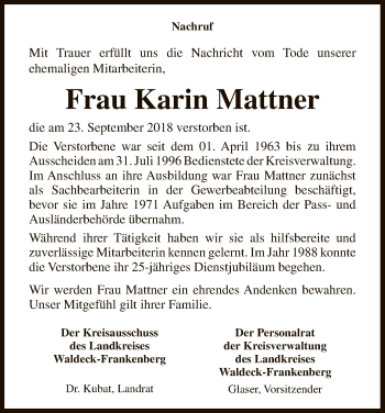 Traueranzeige von Karin Mattner von WLZ