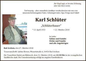 Traueranzeige von Karl Schlüter von WLZ