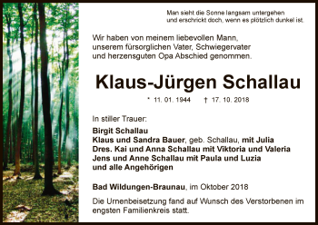 Traueranzeige von Klaus-Jürgen Schallau von WLZ