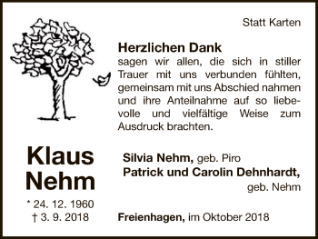 Traueranzeige von Klaus Nehm von WLZ