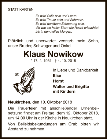 Traueranzeige von Klaus Nowikow von WLZ