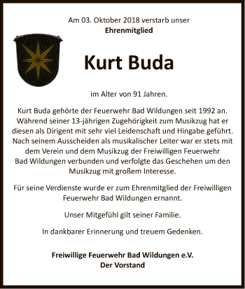 Traueranzeige von Kurt Buda von WLZ
