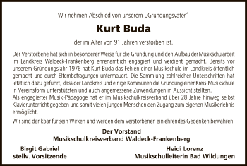 Traueranzeige von Kurt Buda von WLZ