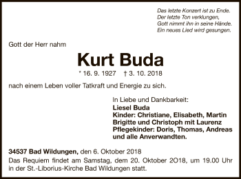 Traueranzeige von Kurt Buda von WLZ