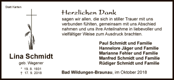 Traueranzeige von Lina Schmidt von WLZ