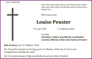 Traueranzeige von Louise Peuster von WLZ