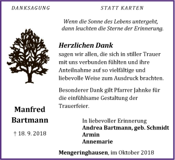 Traueranzeige von Manfred Bartmann von WLZ