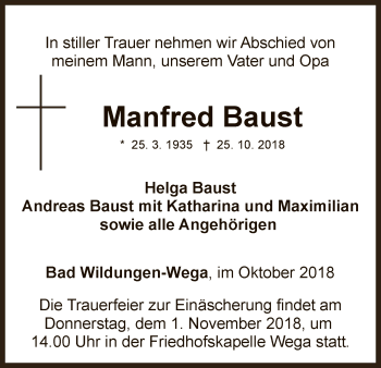 Traueranzeige von Manfred Baust von WLZ