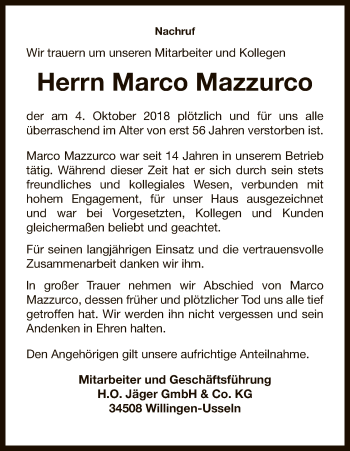 Traueranzeige von Marco Mazzurco von WLZ