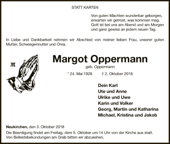 Traueranzeige von Margot Oppermann von WLZ