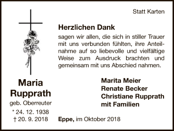 Traueranzeige von Maria Rupprath von WLZ