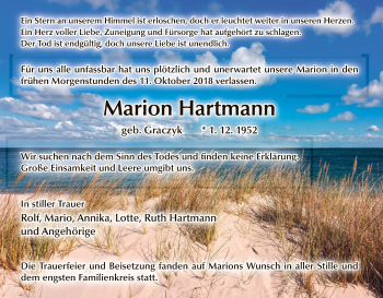 Traueranzeige von Marion Hartmann von WLZ