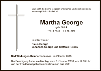 Traueranzeige von Martha George von WLZ