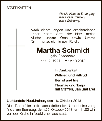 Traueranzeige von Martha Schmidt von WLZ